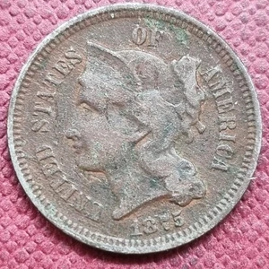 1875 Three Cent Piece Nickel 3c Better Grade Dark #96856 - Picture 1 of 2