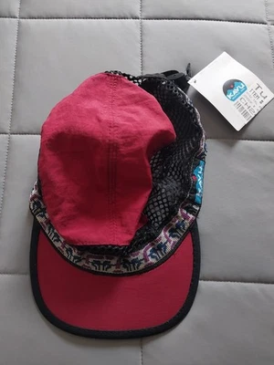 Vintage KAVU Nylon Mesh Cap Hat USA Made Red Black Patterned Brim NOS - Imagem 1 de 3