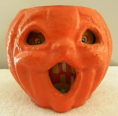 Vintage Papel Maché Halloween Calabaza Jack-O-Lantern, 5 1/2" Alto JOL Foto 1 de 4