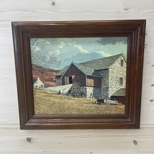 Eric Sloane Vtg Framed & Signed Vintage 1960s Print Americana Stone Barn 15x13 - Picture 1 of 13