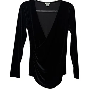 Blusa Top Sundance Terciopelo Imitación Envoltura Sobrepelliz Manga Larga Morgan Negra Talla Pequeña - Imagen 1 de 4