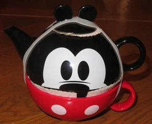 DISNEY Zak Designs MICKEY MOUSE TASSE Kaffeetasse TEEKANNE/Deckel 3-teiliges Set (2 Chips) - Bild 1 von 7