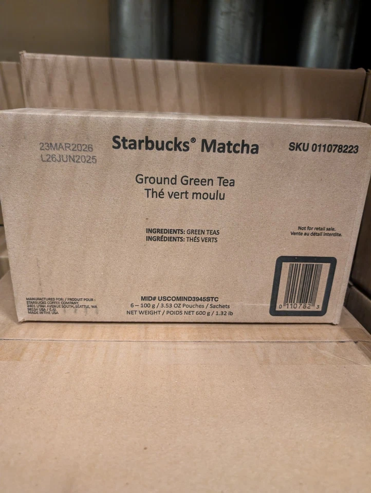 STARBUCKS 6 BAGSMATCHAGROUND TÉ VERDE EN POLVO 3,53 OZ junio 2026 sin azúcar  Foto 1 de 1