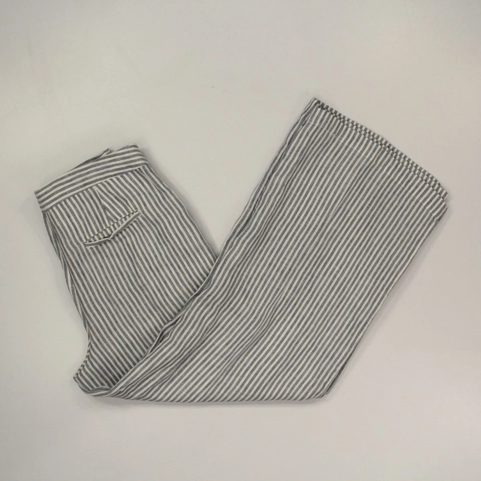 Pantalones chinos de playa Tahari para mujer 100 % lino pierna ancha talla 8 azul blanco a rayas Foto 1 de 4