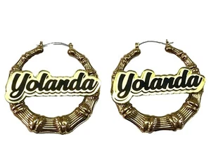 Bamboo Earrings Name Plate Personalized 1.5 2.5 3.5" Size Choice Custom LaserCut - Picture 1 of 12