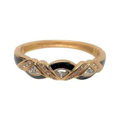 Brazalete Brazalete Bisagras CHRISTIAN DIOR Esmalte Negro y Estrás Firmado De Colección Foto 1 de 4