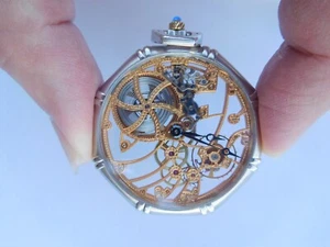 Antique Retro Swiss 1990s Kurt Schaffo Platinum Gold Skeletonized Pocket Watch🕑 - Picture 1 of 15