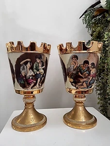 Vintage Castle Top Florentine Hand Made Italian Vases Gold with Children 27 cm - Picture 1 of 14
