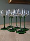 6x Vintage Luminarc France Slim Green Stem Hock Long Tall Wine Glasses 16 x 7 cm