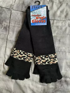LONG GLOVES FINGER-LESS MAGIC BLACK LEOPARD PRINT - Picture 1 of 3