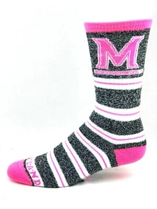 Maryland Terrapins Gray Marbled & Pink Melange Stripe Crew Socks - Picture 1 of 2