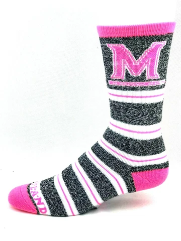 Maryland Terrapins Gray Marbled & Pink Melange Stripe Crew Socks Cover
