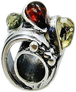 NEW Honey Green Amber Bead Charm Sterling Silver Amber Charm Bracelet - Picture 1 of 4