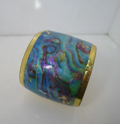 Brazalete Evocateur Azul Verde Esmalte "Abulón" Hoja de Oro Brazalete Ancho 2" LEER Foto 1 de 4