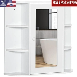 Bathroom Medicine Cabinet W/Mirror Wall Mount Multiple Storage Shelves White New - Picture 1 of 8