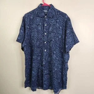 Camisa Polo Ralph Lauren Vintage Para Hombres Cambridge 100% Lino Paisley Popover Mediana - Imagen 1 de 7
