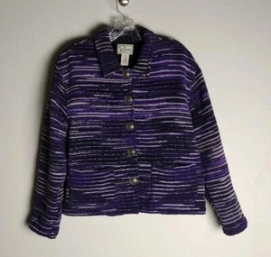 Vintage Tantrums Purple Black Silver Chindi Striped Button Up Jacket Small - Picture 1 of 4