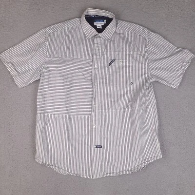 Ecko Unltd Shirt Mens XL White Striped Button Down Classic Material Short Sleeve - Image 1 of 4
