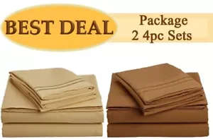 2 SETS OF 1500 SERIES 4 PIECE BED SHEET SETS - MOCHA BRONZE, CAMEL GOLD. - Picture 1 of 1