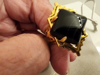 Anillo de cóctel Kendra Scott Cass en ágata negra vintage dorado talla 8 Foto 1 de 4