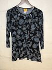 Ruby Rd Shirt Women Small Black Blue Floral Cut Out Long Sleeve Tunic Blouse
