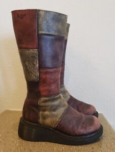 Vintage 90's Doc Dr. Martens Leather Patchwork Tall Platform Boots Sz UK 4 US 6