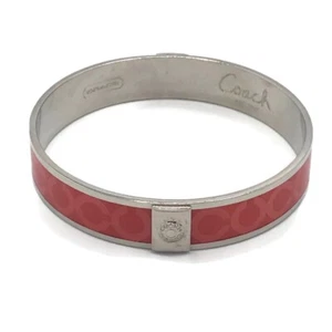 Coach OP Art Print Coral Red & Silver Bangle Bracelet - Picture 1 of 7