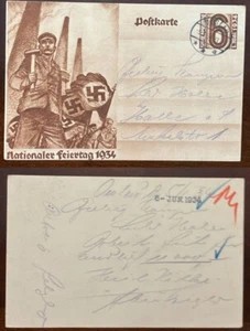 D)1934, GERMANY, POSTCARD, NATIONAL HOLIDAY, XF - Picture 1 of 1
