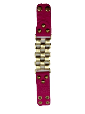 Gold-Tone Link 娜塔莎手链粉色紫红色人造革卡扣 — 第 1/3 张图片