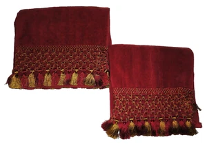 AVANTI ZENA BRICK Red & gold ROPE DECORATIVE (2) BATH TOWELS 27 & 24x48 - Picture 1 of 4