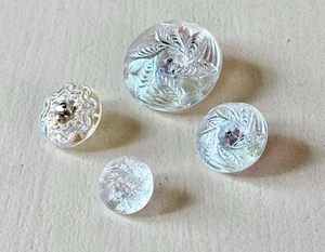 Vintage AB Czech Clear Glass Button Lot Of 4-Iridescent/Aurora Borealis-0.5-1” - Picture 1 of 9