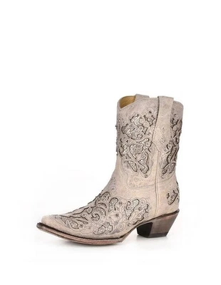 Corral Western Botas Mujer Pull On Cuero Tobillo 8 W Blanco A3550 Foto 1 de 4