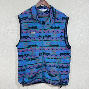 Vtg 90s Columbia Fleece Vest Jacket XL Aztec USA Made Southwestern Tribal Gorp - Picture 1 of 12