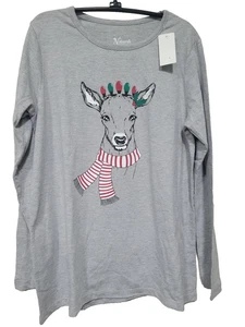 Neu Natural Reflections Damen Lg. Langarmshirt Weihnachten grau Reh Hirsch - Bild 1 von 4