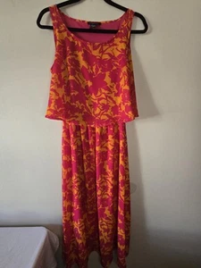 Robert Louis Vibrant Pink & Orange Floral Maxi Dress Tank Sleeves Pre-loved Sz M - Picture 1 of 6