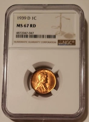 1939 D Lincoln Wheat Cent MS67 RED NGC - Image 1 of 4