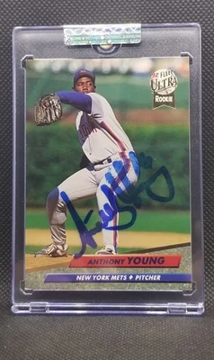 Anthony Young 1992 Fleer Ultra "Rookie" Signed On Card  Auto AU IP (Smudged)  - Image 1 of 4