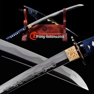 Custom Wakizashi Japanese Samurai Sword T8 Steel Clay Tempered Full Tang Sharp - Picture 1 of 15