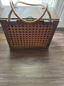 Antique Handmade Wooden Box Purse With Cane Exterior Rare One Of A Kind? - Picture 1 of 16
