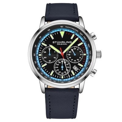 Relógio masculino Stuhrling 3986L 2 movimentos musculares cronógrafo quartzo couro azul - Imagem 1 de 3