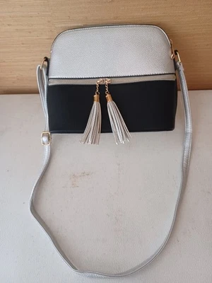 NUEVO SIN ETIQUETAS DASEIN BLOQUE DE COLOR BANDOLERA MENSAJERO HOBO BOLSO DE HOMBRO NEGRO Y PLATEADO Foto 1 de 4