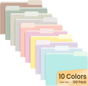 100 Pack Manila File Folders 8.5x11, 10-Color Tabs, 1/3 Cut, Office Org - Picture 1 of 15