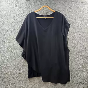 Threadz Womens Top Size XXXL Black Sheer Stretch Knti V-Neck Asymmetric - Picture 1 of 13