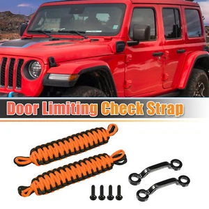 1 Set Car Door Limiting Straps for Jeep Wrangler JK w/ Brackets Black Orange - Picture 1 of 6