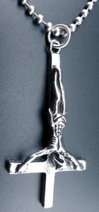 Inverted Crucifix Necklace Stainless Chain & Pendant NEW Upside Down Cross Satan - Picture 1 of 14
