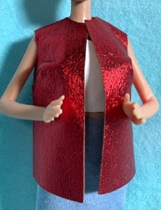 SHINY RED METALLIC LONG VEST - LEATHER CLOTHES FOR BARBIE OR OTHER FASHION DOLL - Picture 1 of 3