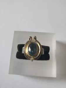 Silber antiker Art-Deco Ring blauer Stein teil vergoldet - Bild 1 von 7
