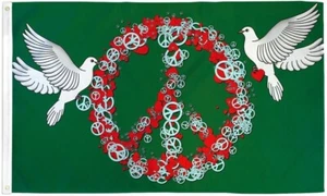 Bandera "PAZ AND LOVE PALOMAS" 3x5 pies poliéster bandera signo paz corazón paloma pájaro - Imagen 1 de 5