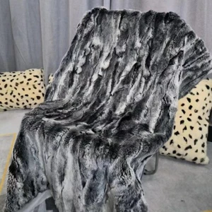 Real Genuine Rex Rabbit Fur Blanket Warm Carpet Coat Material 43"X27" 110*70CM - Picture 1 of 15