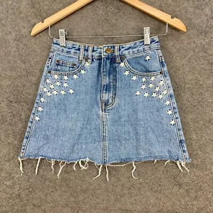 Insight Womens Skirt Size 24 AU 6 A-Line Denim Floral Embroidered Frayed 16224 - Bild 1 von 12